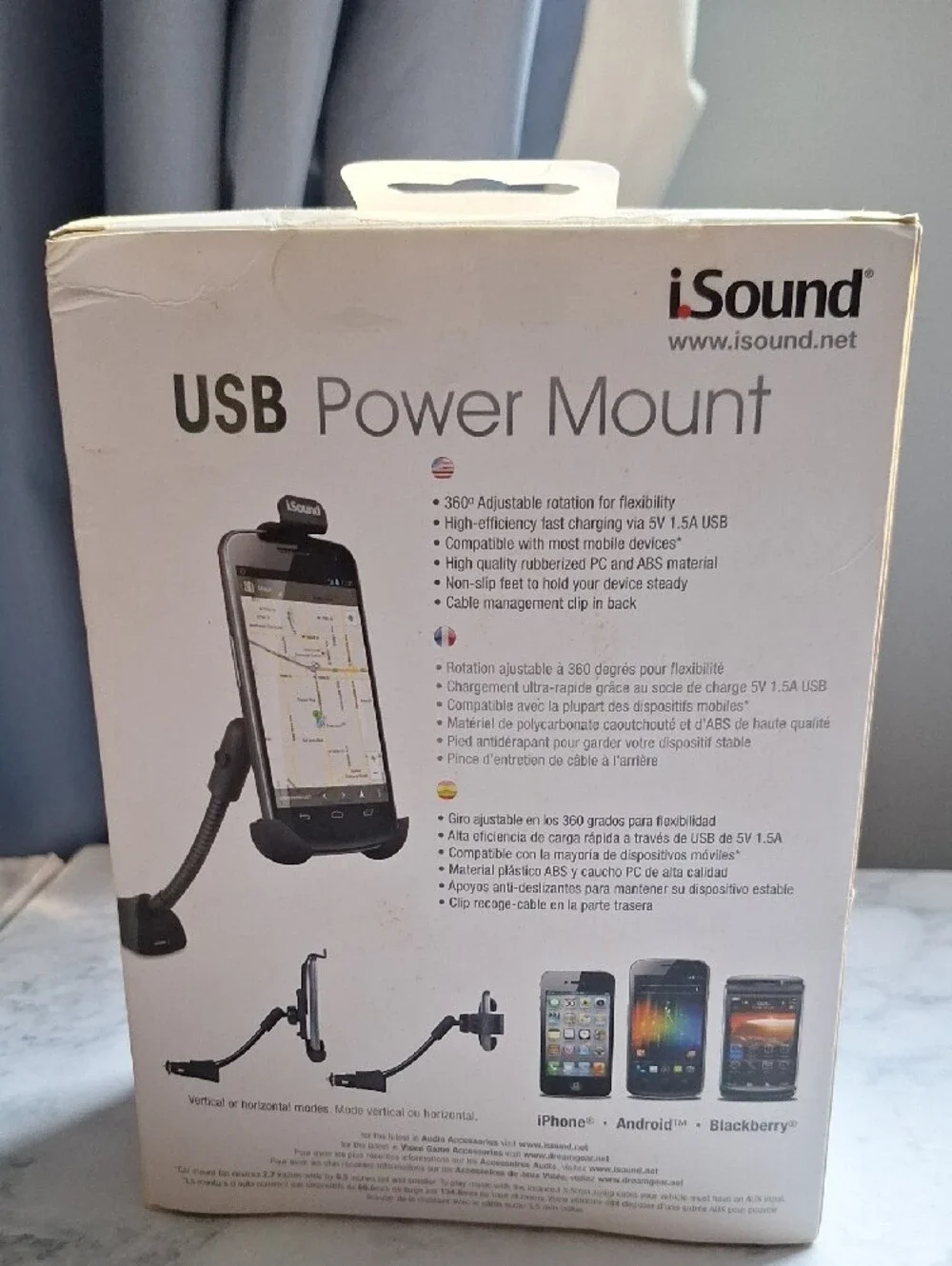 USB Power Mount Car Phone Holder with USB Charging — Black